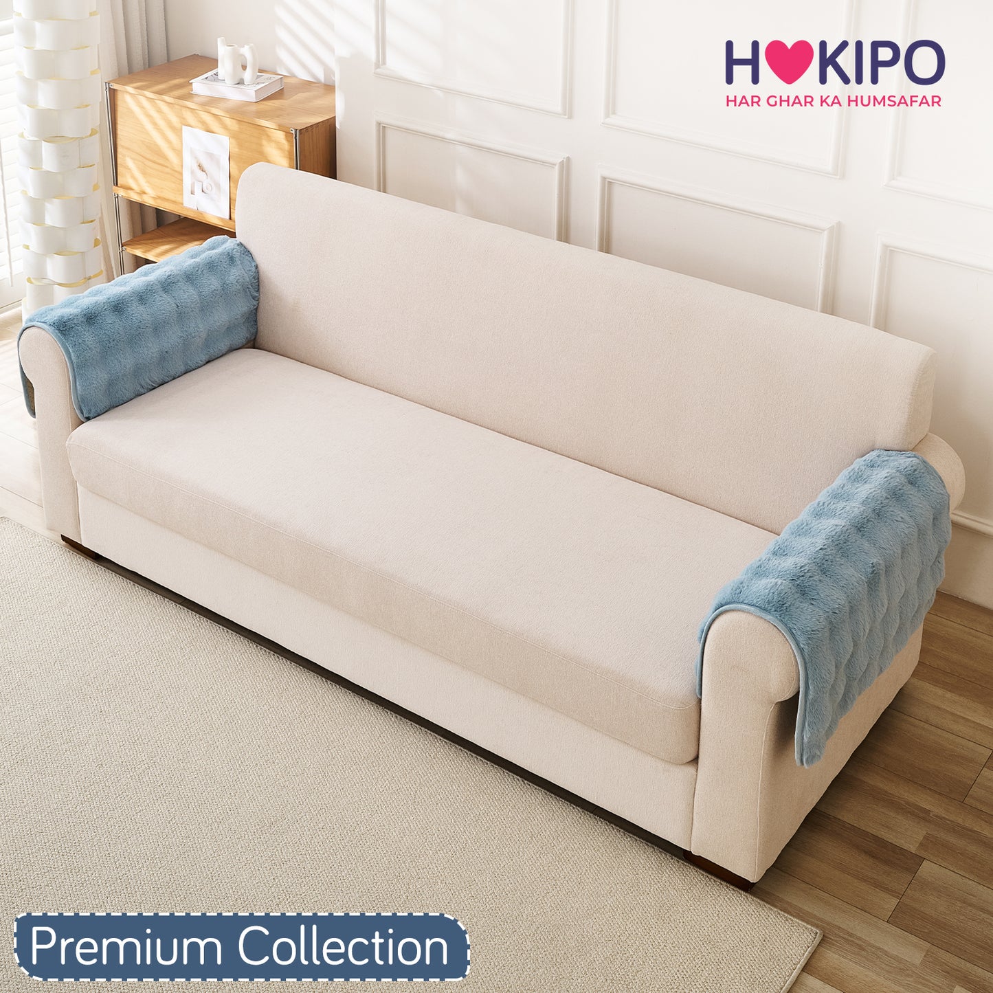 Premium Faux Rabbit Fur Anti Slip Sofa Mat for 1/2/3 Seater, Charm Blue