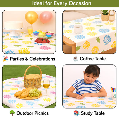 PEVA Waterproof Table Cover Cloth for 2/4/6 Seaters Dining Table | Dustproof Table Cloth for Study & Coffee Table, Multicolor Chrysanthemum