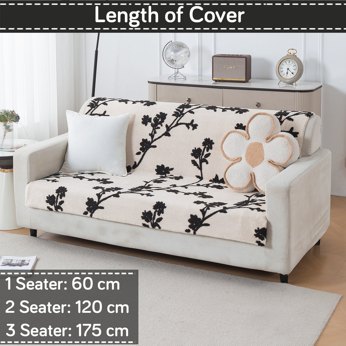 'Noirea Series' Plush Sofa Cover for Seat & Back, Botanical Vine