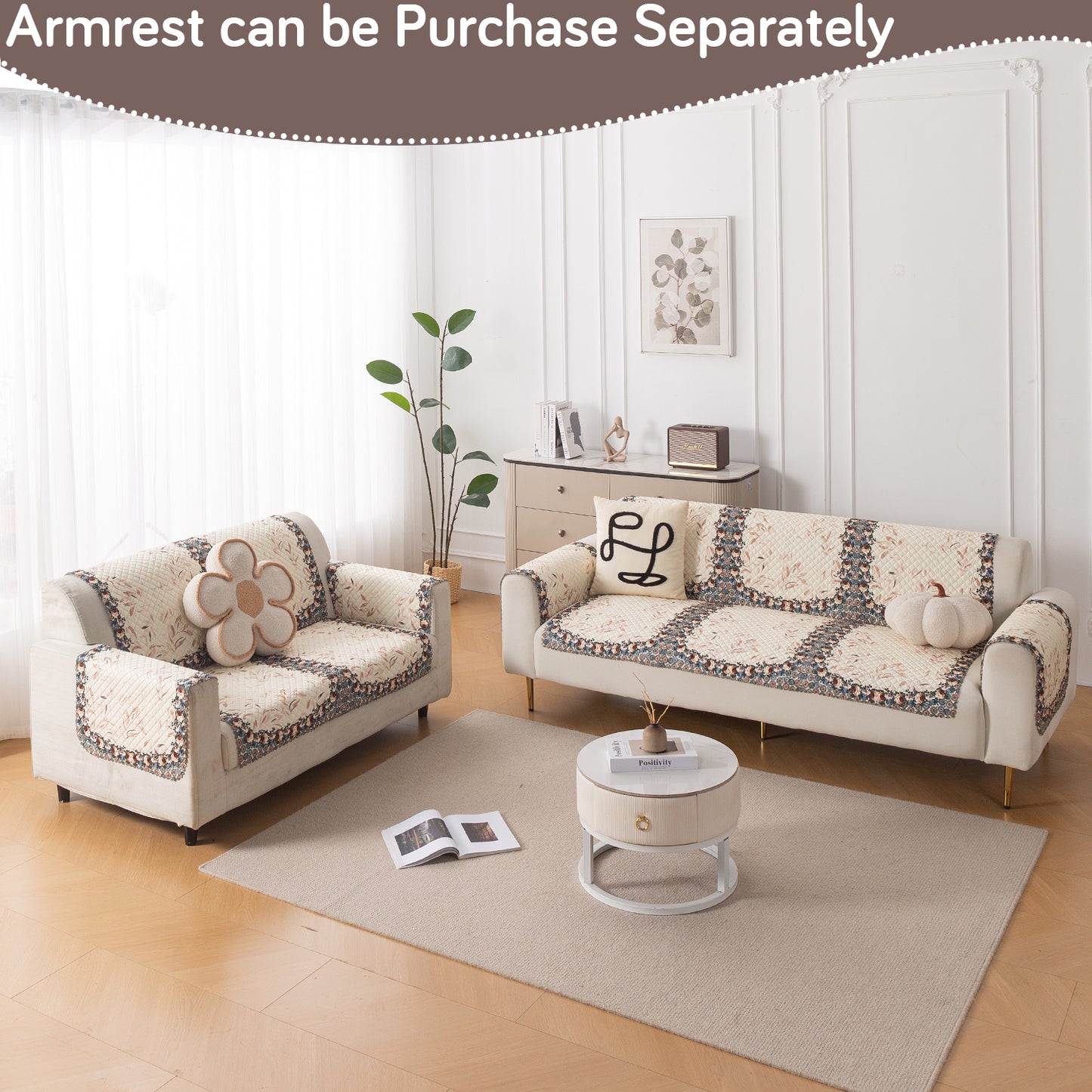 LoomVerse Quilted Sofa Cover Set Washable Sofa Panel for Seat & Back - Petal Harmony