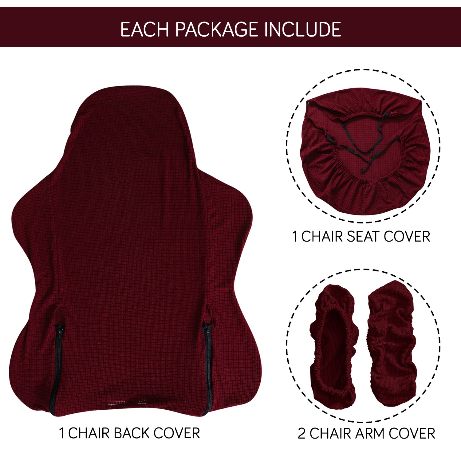 Stretchable Jacquard Elastic Gaming Chair Cover, Burgundy