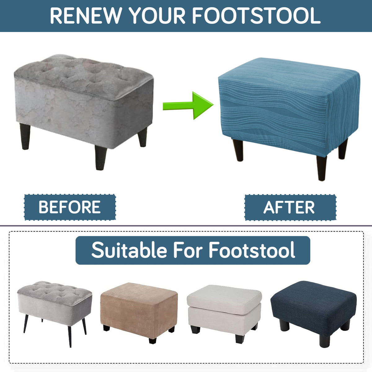 Nestiva Series Knitting Jacquard Stretchable Footstool Cover - Sea Blue