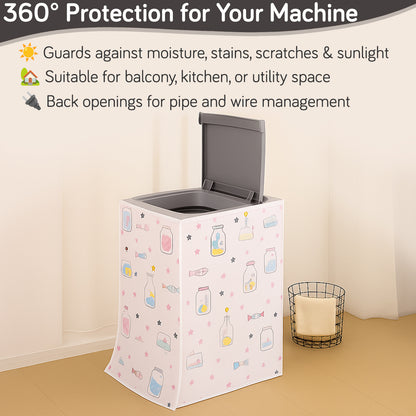 Waterproof Front Load / Top Load Washing Machine Cover | PEVA Dustproof Protective Cover for 6kg, 6.5kg, 7kg & 7.5kg Fully Automatic Machines, Whimsical Bottles