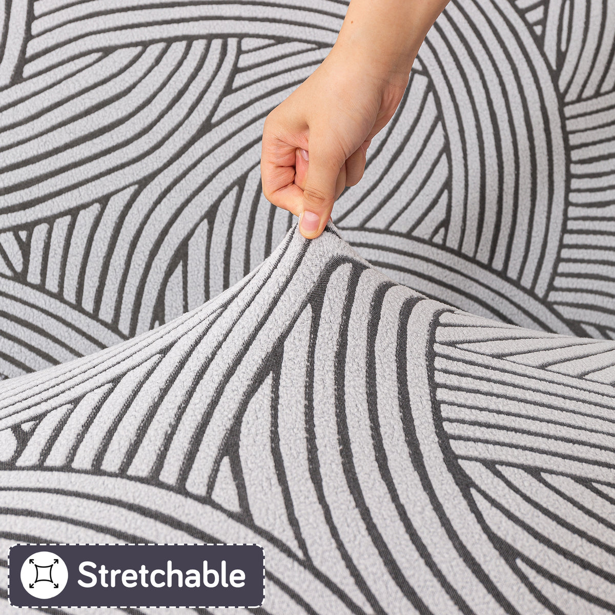 Buy classic white colour stretchable waveline series jacquard sofa cover​