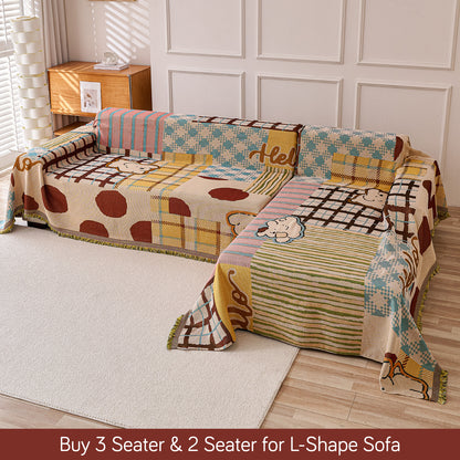 All-Season Chenille Sofa Throw, Patchwork Puppy Series