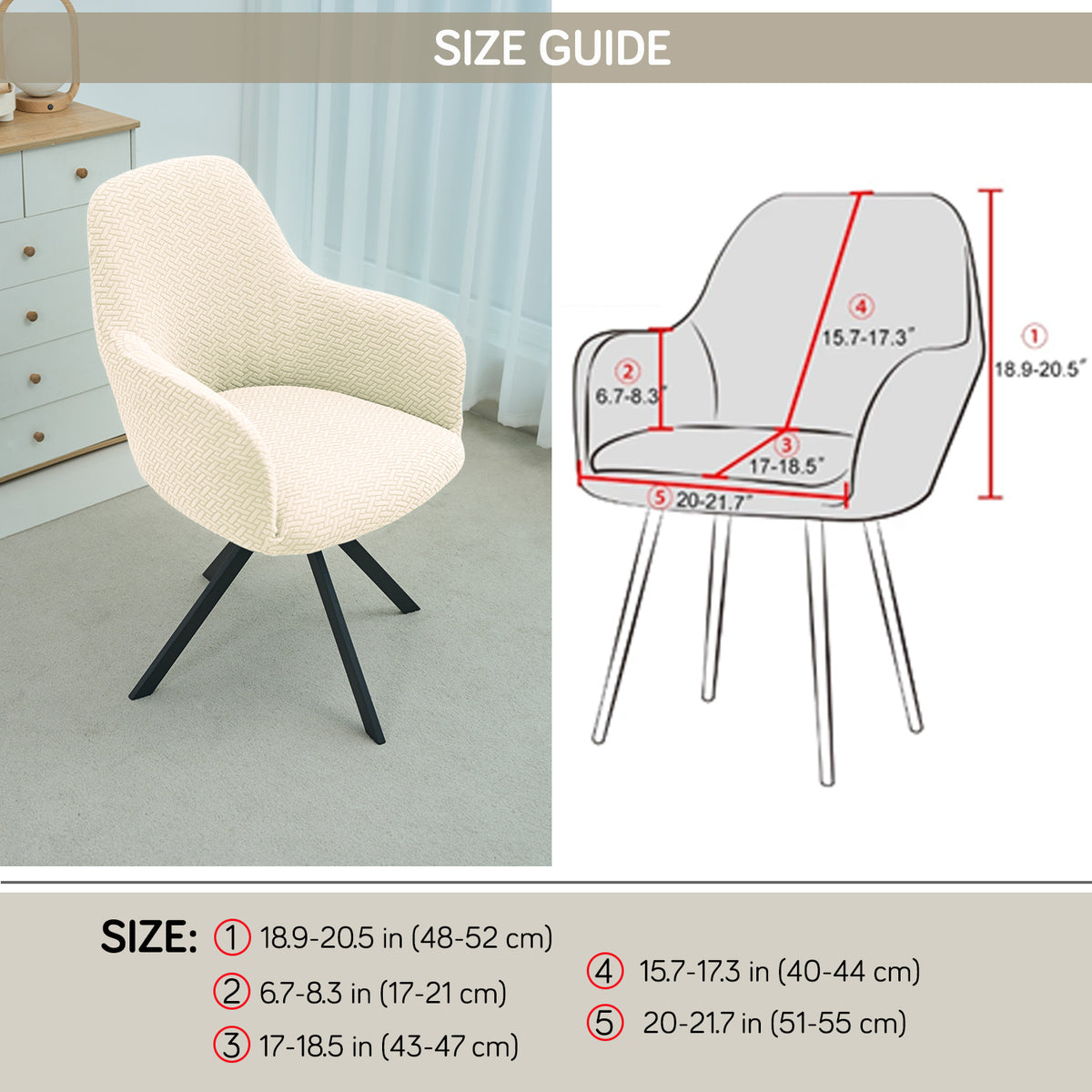 Premium Jacquard Fully Covered Cover for Swivel Dining Chair with Arms, Beige