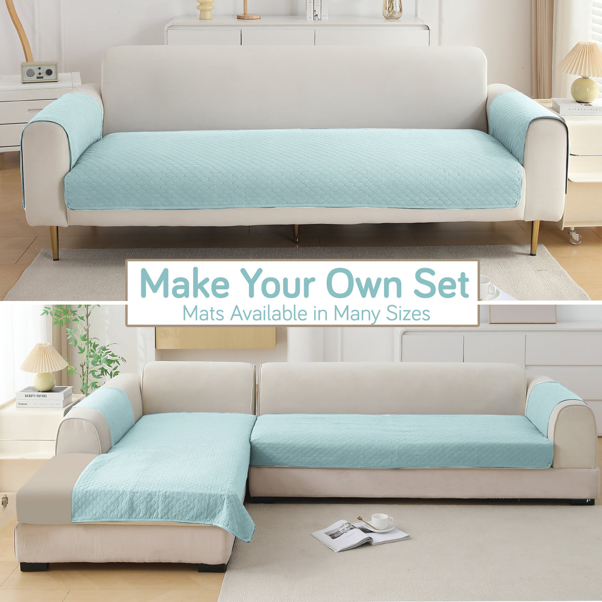 Polyester Quilted Sofa Cover Mats, Light Sky Blue