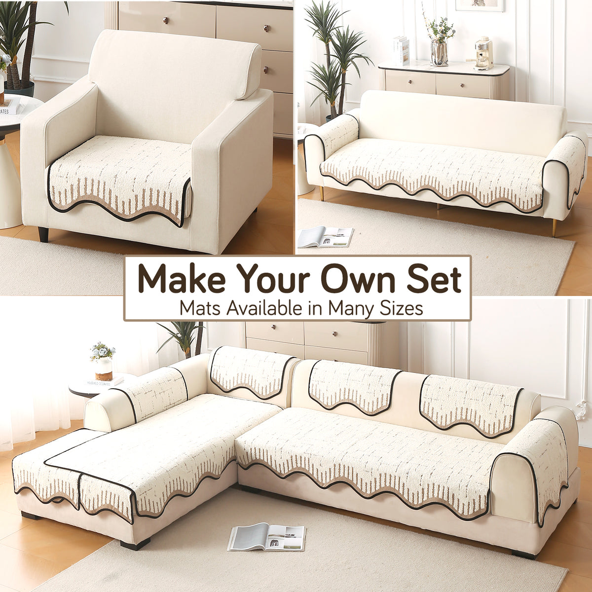 Premium Supple Soft Wavy Sofa Cover Mat, Cream Brown