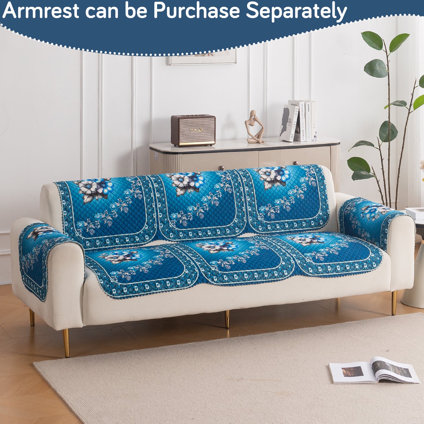 LoomVerse Quilted Sofa Cover Set Washable Sofa Panel for Seat & Back - Royal Meadow
