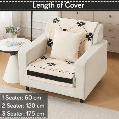 'Noirea Series' Plush Sofa Cover for Seat & Back, Floral Lattice