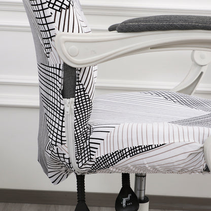 Printed Office Chair Cover for Executive Chair (High-Back) – 140 GSM Stretchable Fabric – Washable & Anti-Slip – Fits Big & Tall Office Chairs, Snow White Black Geometry