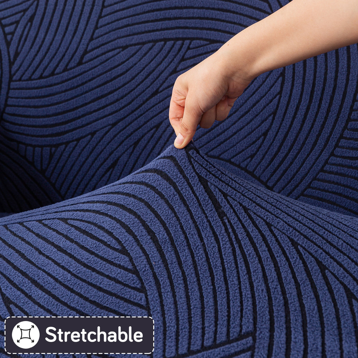 Buy royal blue colour stretchable waveline series jacquard sofa cover​s
