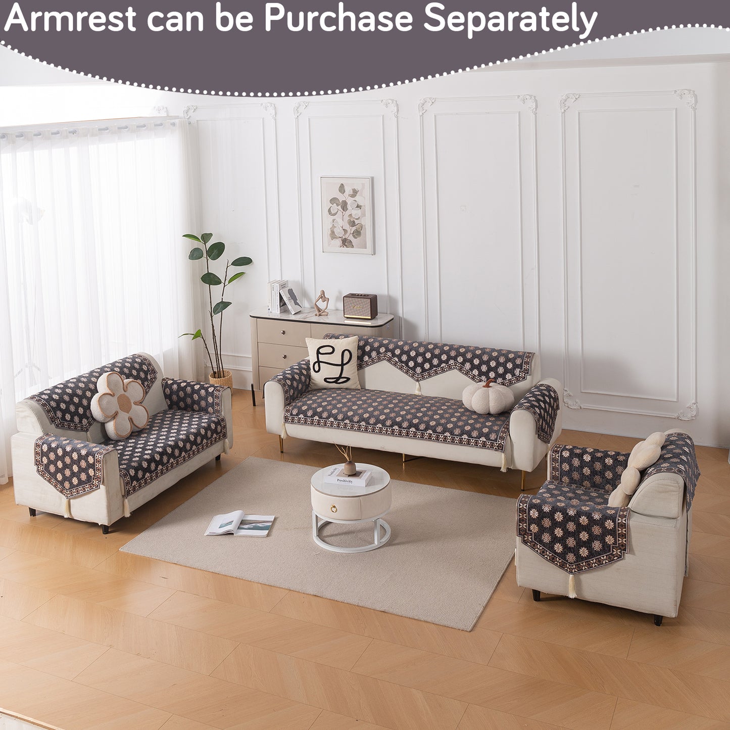 Heritage Weave Premium Jacquard Sofa Cover Set with Tassels - Graphite Grey