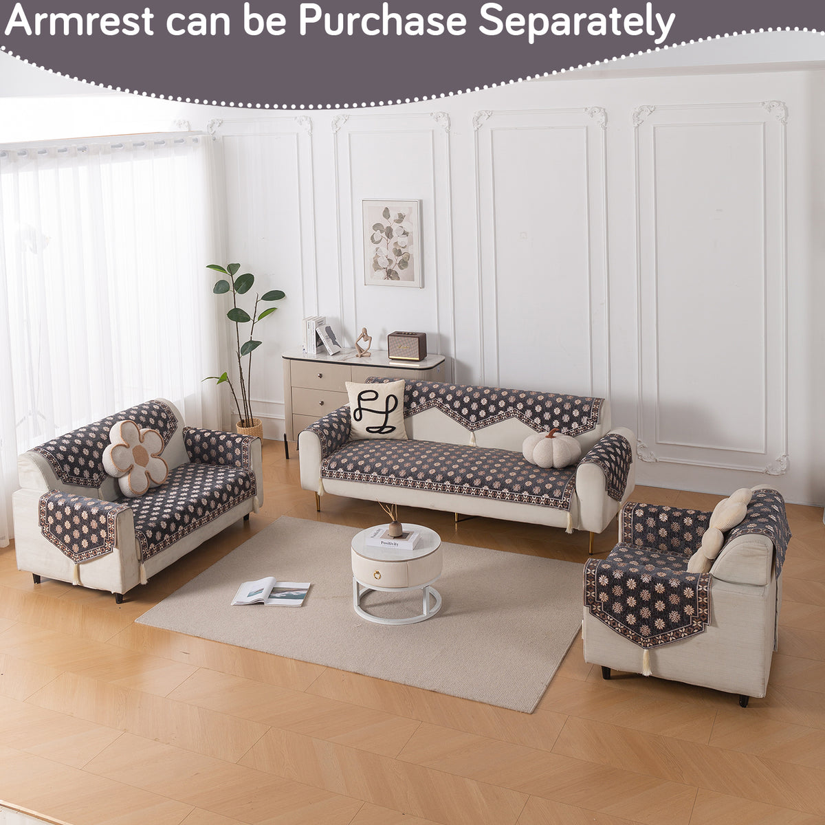 Heritage Weave Premium Jacquard Sofa Cover Set with Tassels - Graphite Grey