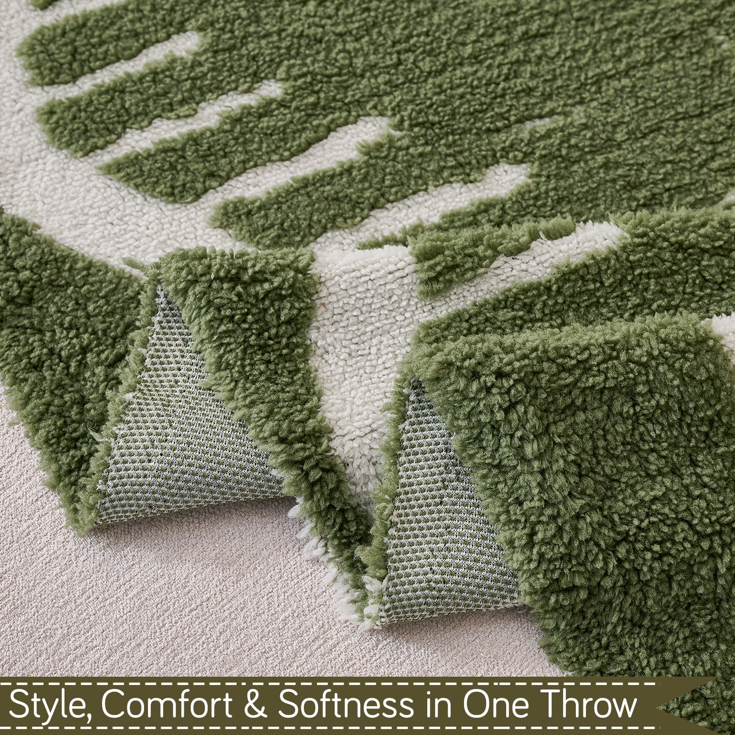 'Supple Soft Wavy' Plush Sofa Cover Throw for Complete Sofa, Green