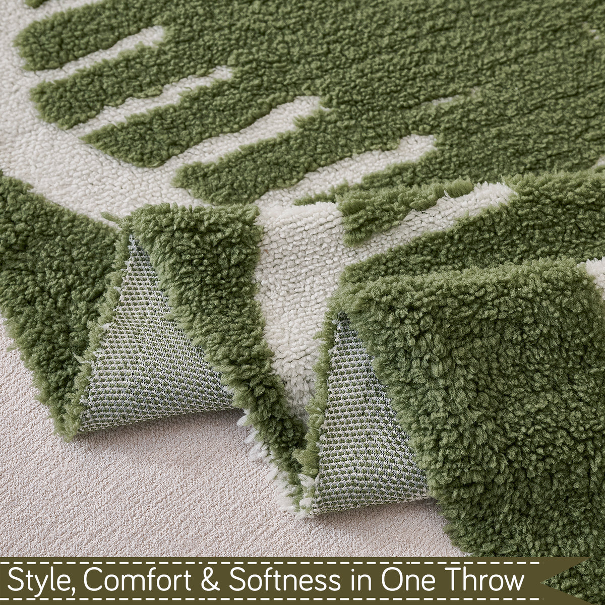 'Supple Soft Wavy' Plush Sofa Cover Throw for Complete Sofa, Green
