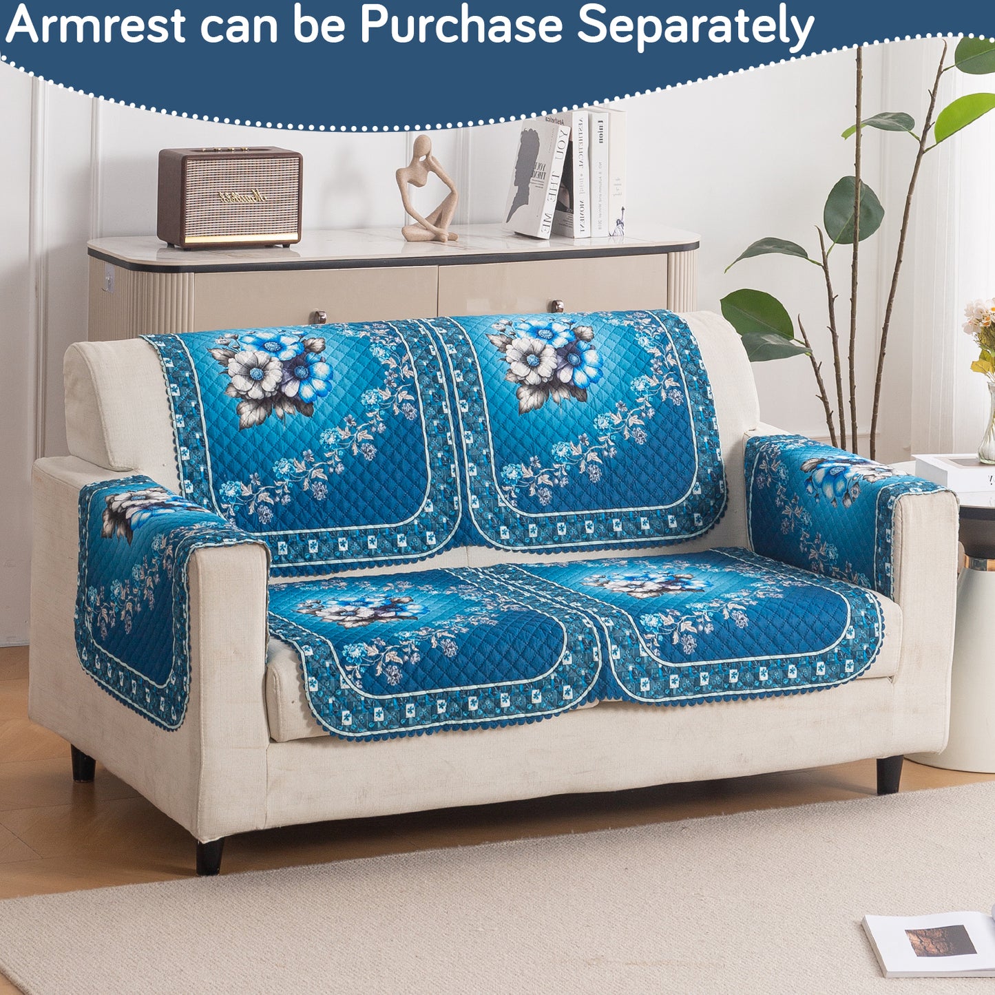 LoomVerse Quilted Sofa Cover Set Washable Sofa Panel for Seat & Back - Royal Meadow
