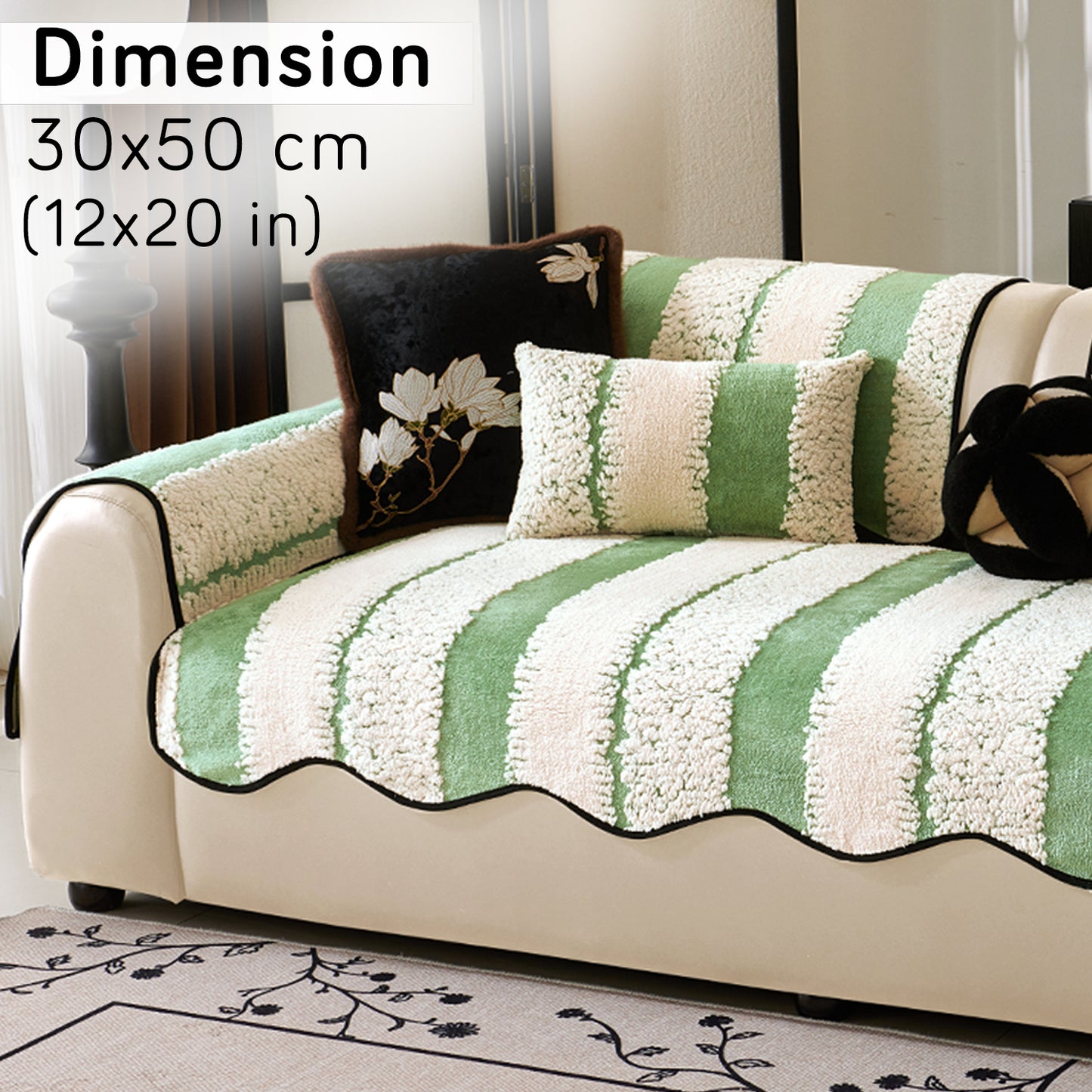 Luxury Wavy Plush Cushion Cover for Sofa - Pistachio Green