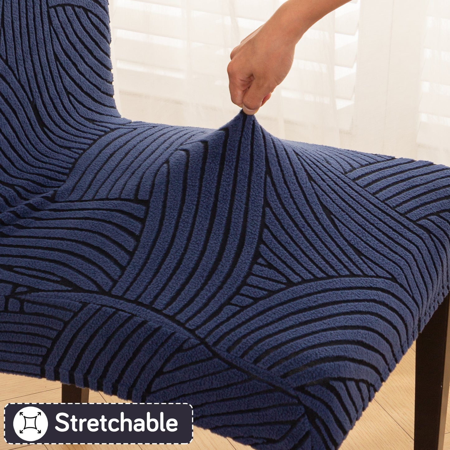 WaveLine Series 180 GSM Jacquard Chair Cover Set of 1/2/4/6, Royal Blue