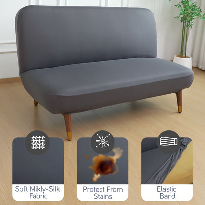 SereneSolids Stretchable Elastic Armless Sofa Cover – 140 GSM, Futon Slipcover, Easy Fit, Grey