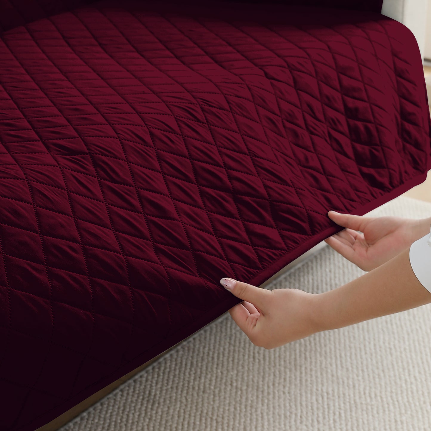HOKIPO Waterproof Quilted Mats, Burgundy