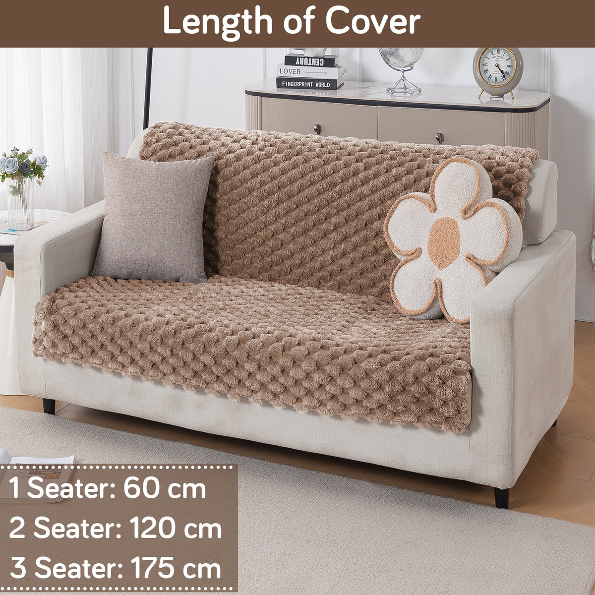 'BunnySoft Series' Plush Sofa Cover Throw for Sofa Seat & Back, Canvas Brown