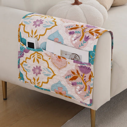 Polyester 2 Pcs Printed Quilted Sofa Armrest Cover, Quatrefoil Multicolor