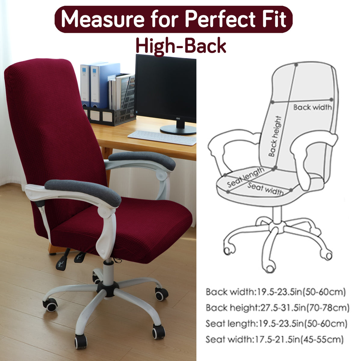 Water Repellent Office Chair Cover for Executive Chair (High-Back) – 210 GSM Stretchable Jacquard – Washable & Anti-Slip – Fits Big & Tall Office Chairs, Burgundy