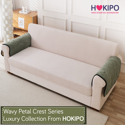 Embossed Floral Jacquard Anti-Slip Sofa Cover Mat, 'Wavy Petal Crest Series' Sage Green