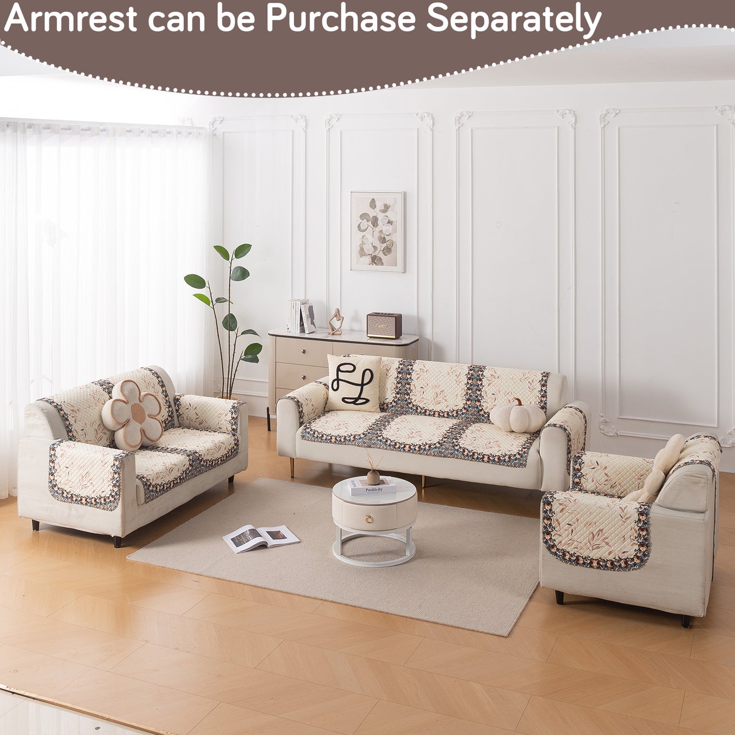 LoomVerse Quilted Sofa Cover Set Washable Sofa Panel for Seat & Back - Petal Harmony