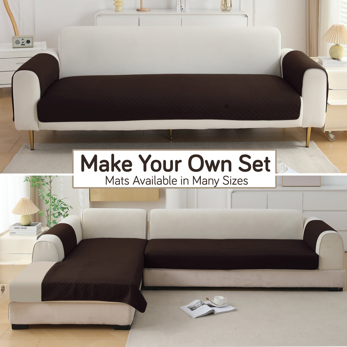 Polyester Quilted Sofa Cover Mats, Dark Brown