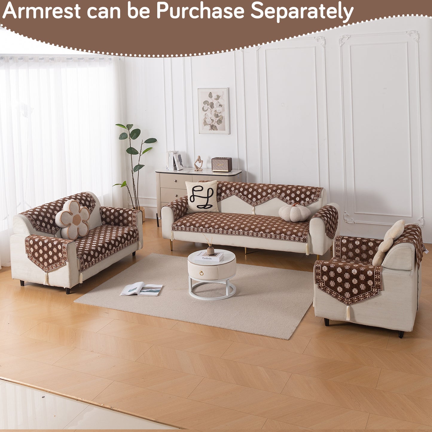 Heritage Weave Premium Jacquard Sofa Cover Set with Tassels - Russet Brown