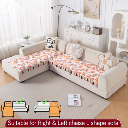 Whispers of Nature' Series Holland Velvet L Shape Sofa Cover Seat Mat with Tassels, Vintage Rose Bloom