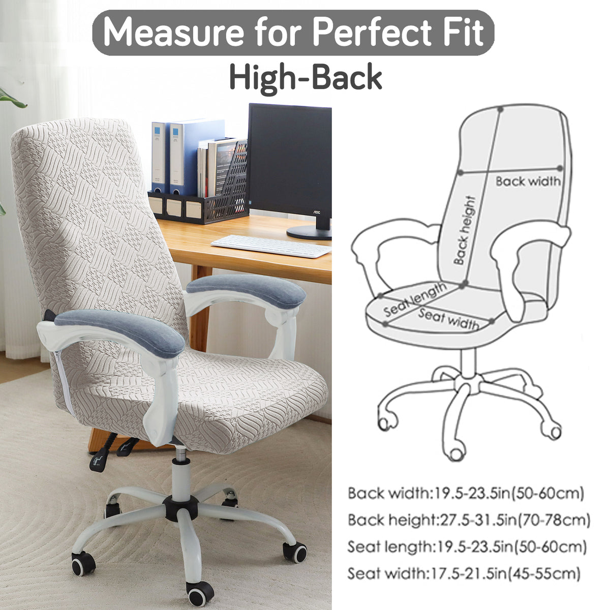 Office Chair Cover for Executive Chair (High-Back) – 170 GSM Stretchable Jacquard – Washable & Anti-Slip – Fits Big & Tall Office Chairs, Taupe Brown