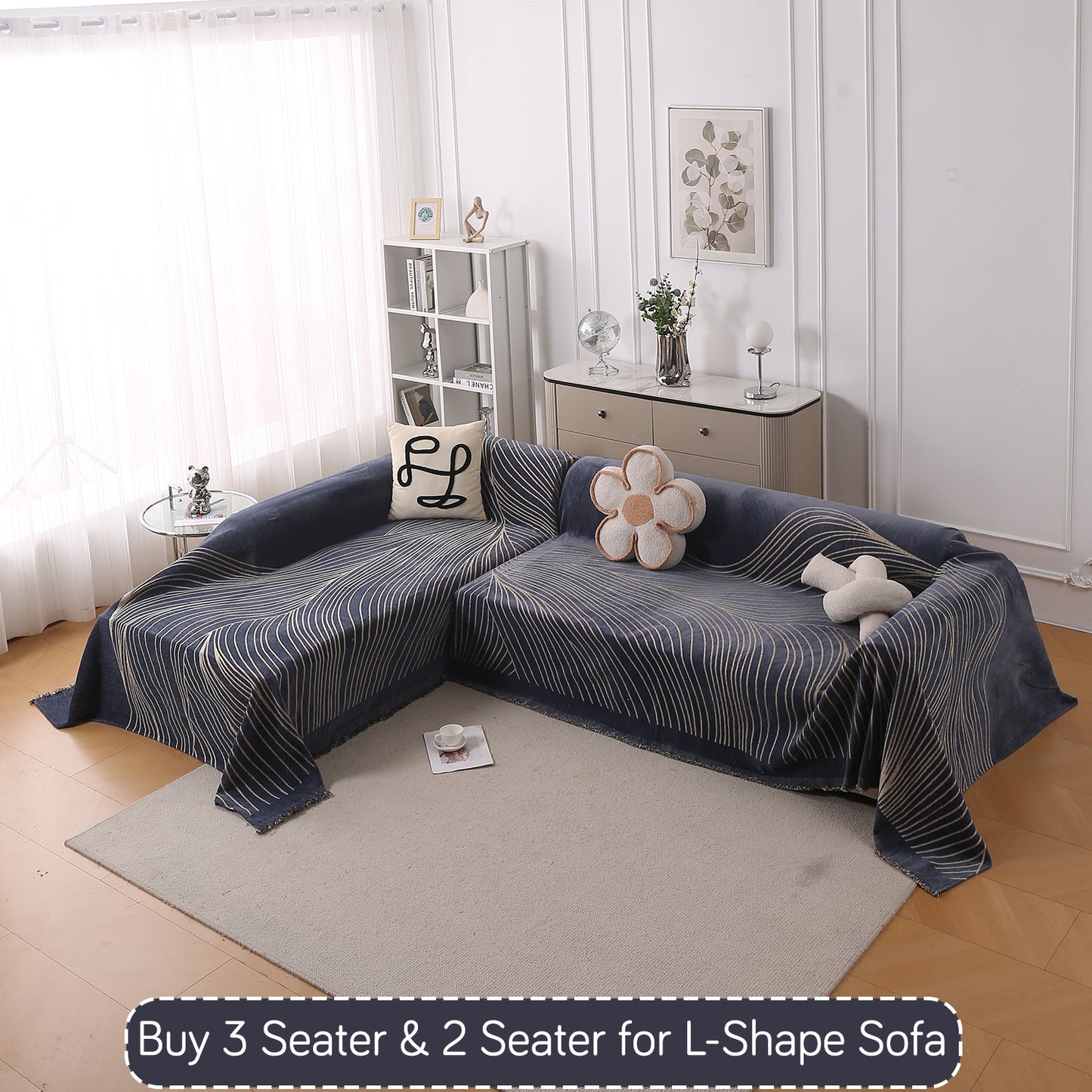 WaveLoom Collection Printed Chenille Sofa Cover Throw Blanket, Dark Grey