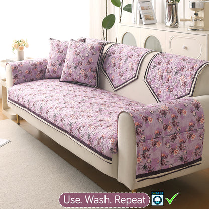 Florentina Series Printed Holland Velvet Sofa Mat - Peony Lavender