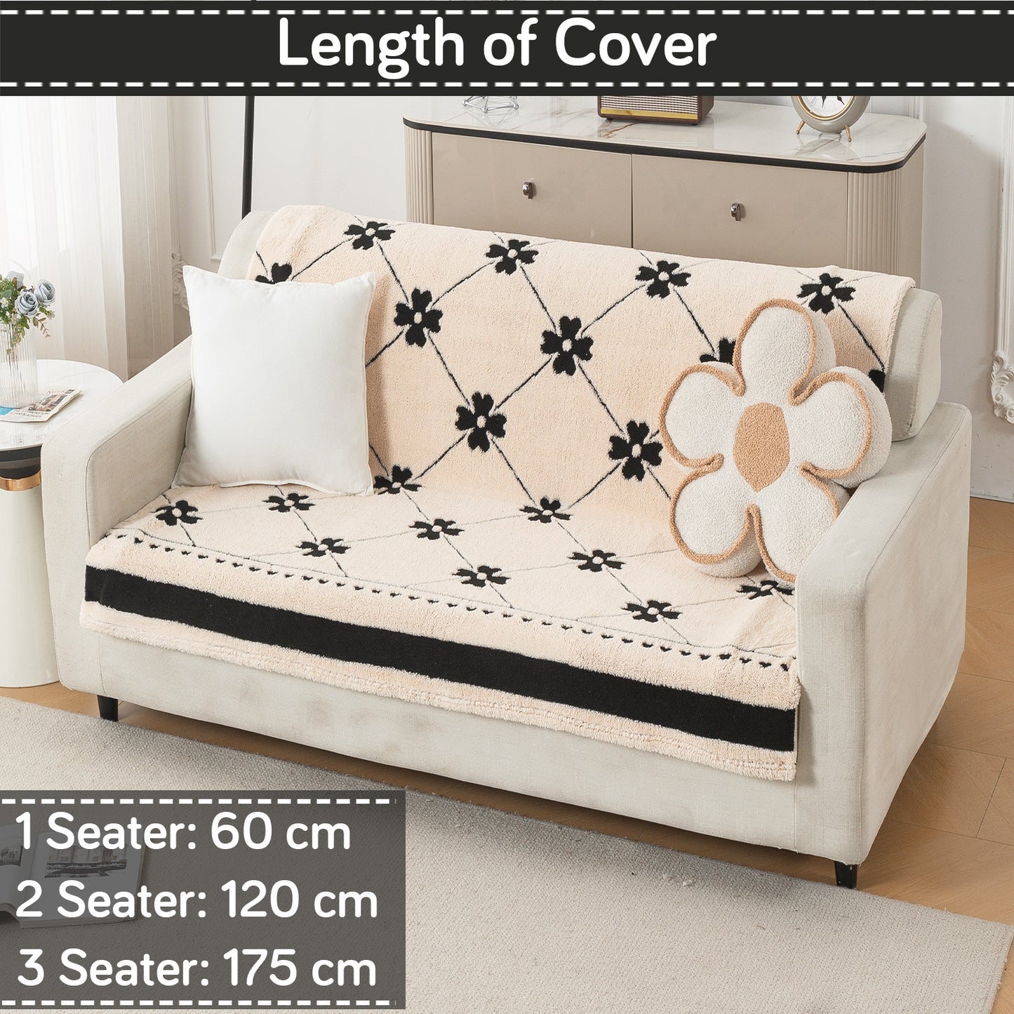 'Noirea Series' Plush Sofa Cover for Seat & Back, Floral Lattice