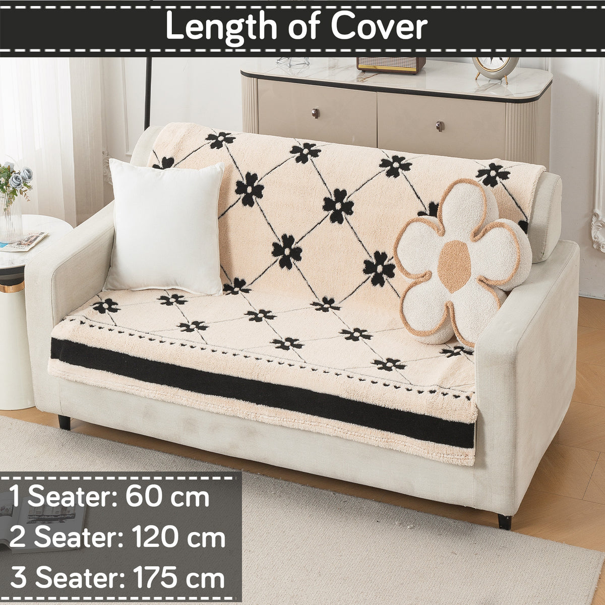 'Noirea Series' Plush Sofa Cover for Seat & Back, Floral Lattice