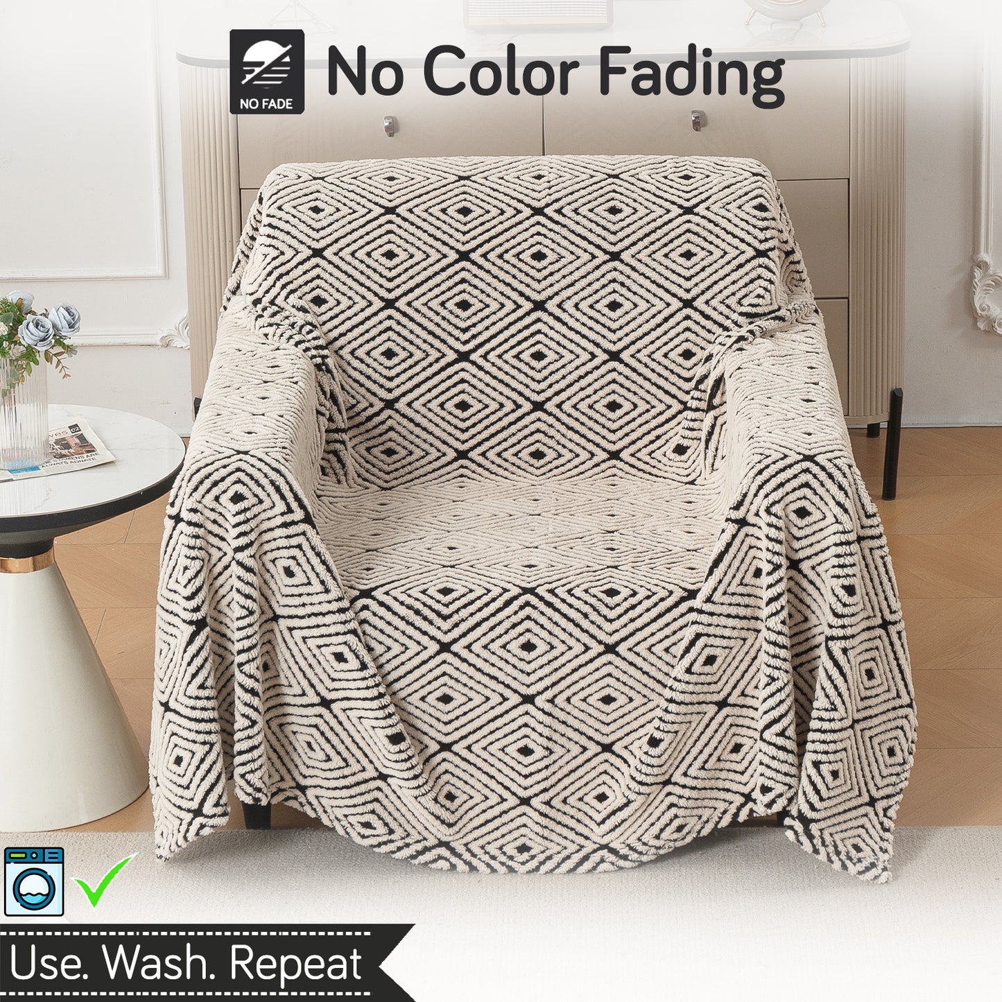 Buy Geometric Diamond Noirea Series Luxury Plush Sofa Throw Cover – Single Seater Sofas | HOKIPO