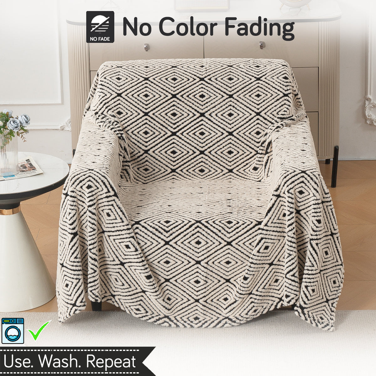Buy Geometric Diamond Noirea Series Luxury Plush Sofa Throw Cover – Single Seater Sofas | HOKIPO