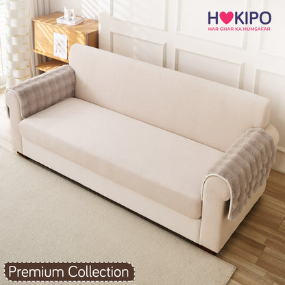 'FurHug' Premium Faux Rabbit Fur Sofa Seat Mats, Latte Brown