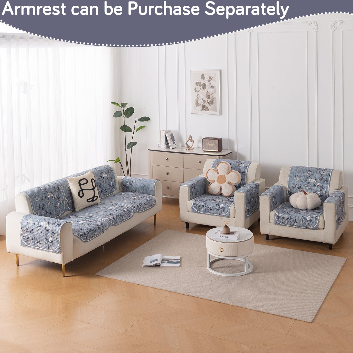 HeavenHue Fleece Soft Touch Quilted Sofa Cover Set Washable Sofa Panel for Seat & Back - Frosted Petals