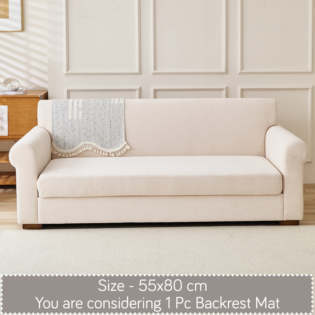 DreamWave Chenille with Tassels Sofa Cover Mat, Pearl Grey
