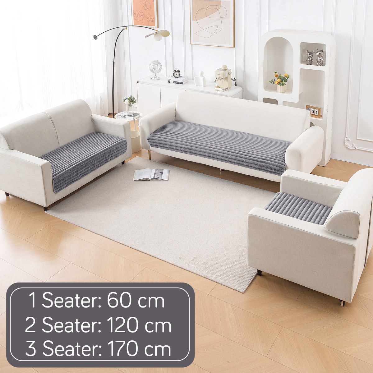 Faux Rabbit Fur Sofa Cover Combination Set, 'Snuggle Fur Series' Grey