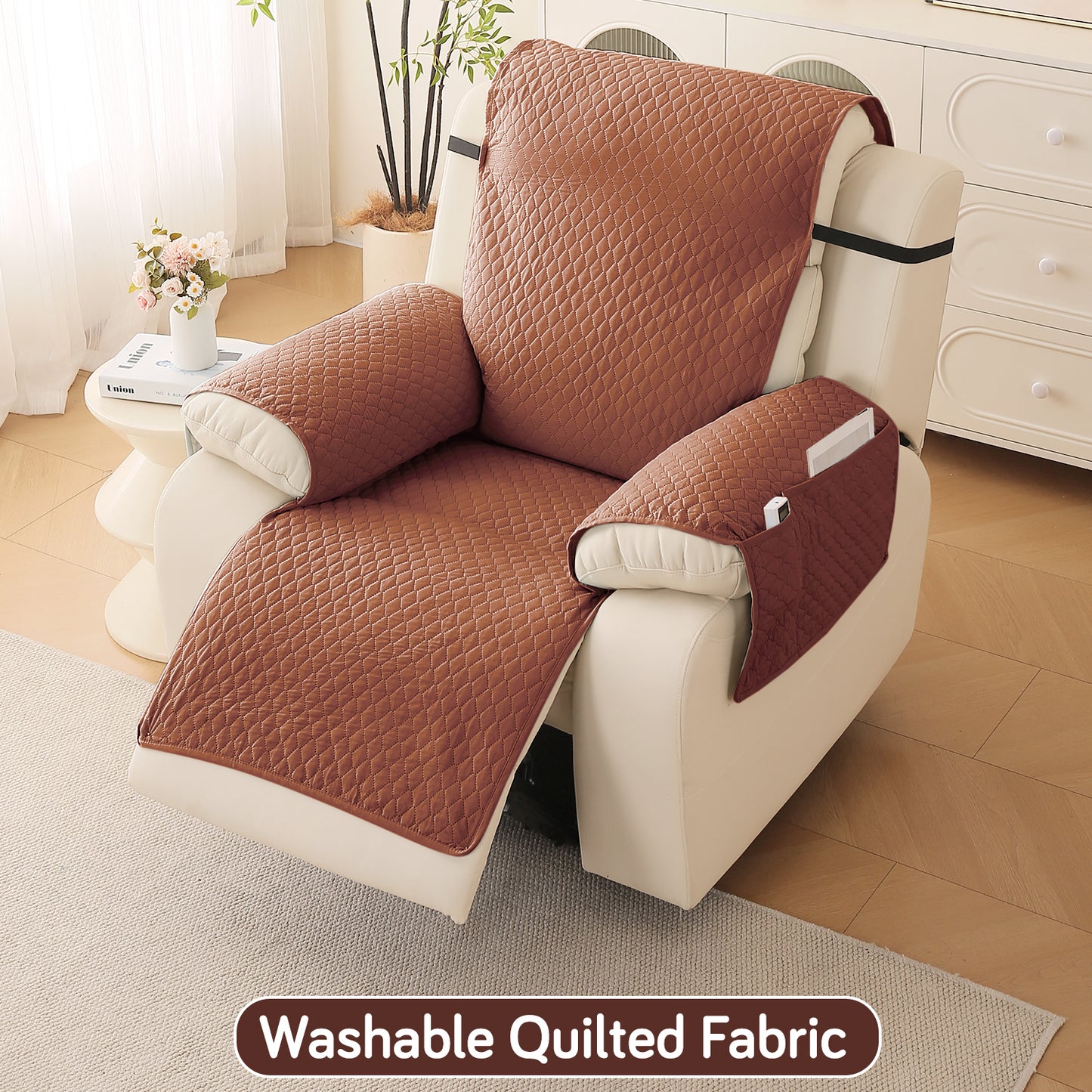 Quilted Recliner Mats for 1 Seater Recliner Sofa, Brown