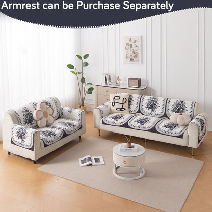 LoomVerse Quilted Sofa Cover Set Washable Sofa Panel for Seat & Back - Midnight Bloom