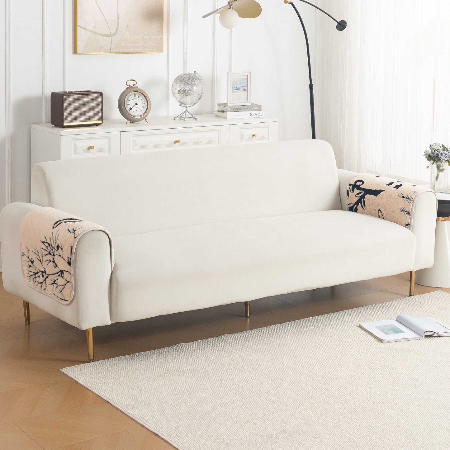 Luxury Plush Sherpa Anti-Slip Sofa Cover Mat, 'Noirea Series'| Butterfly Garden