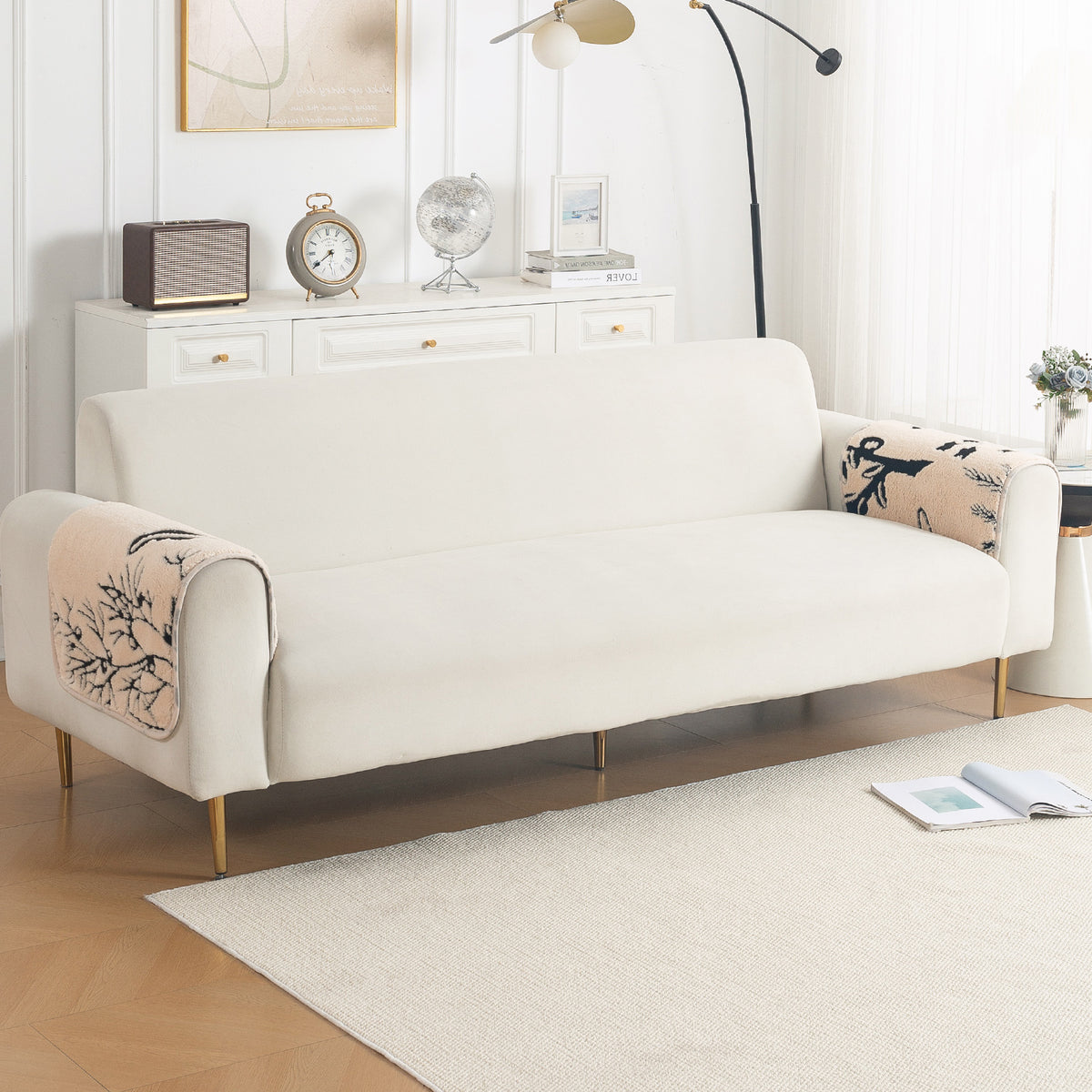 Luxury Plush Sherpa Anti-Slip Sofa Cover Mat, 'Noirea Series'| Butterfly Garden