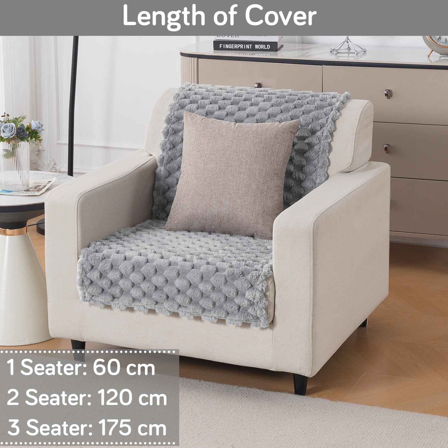 'BunnySoft Series' Plush Sofa Cover Throw for Sofa Seat & Back, Moon Grey