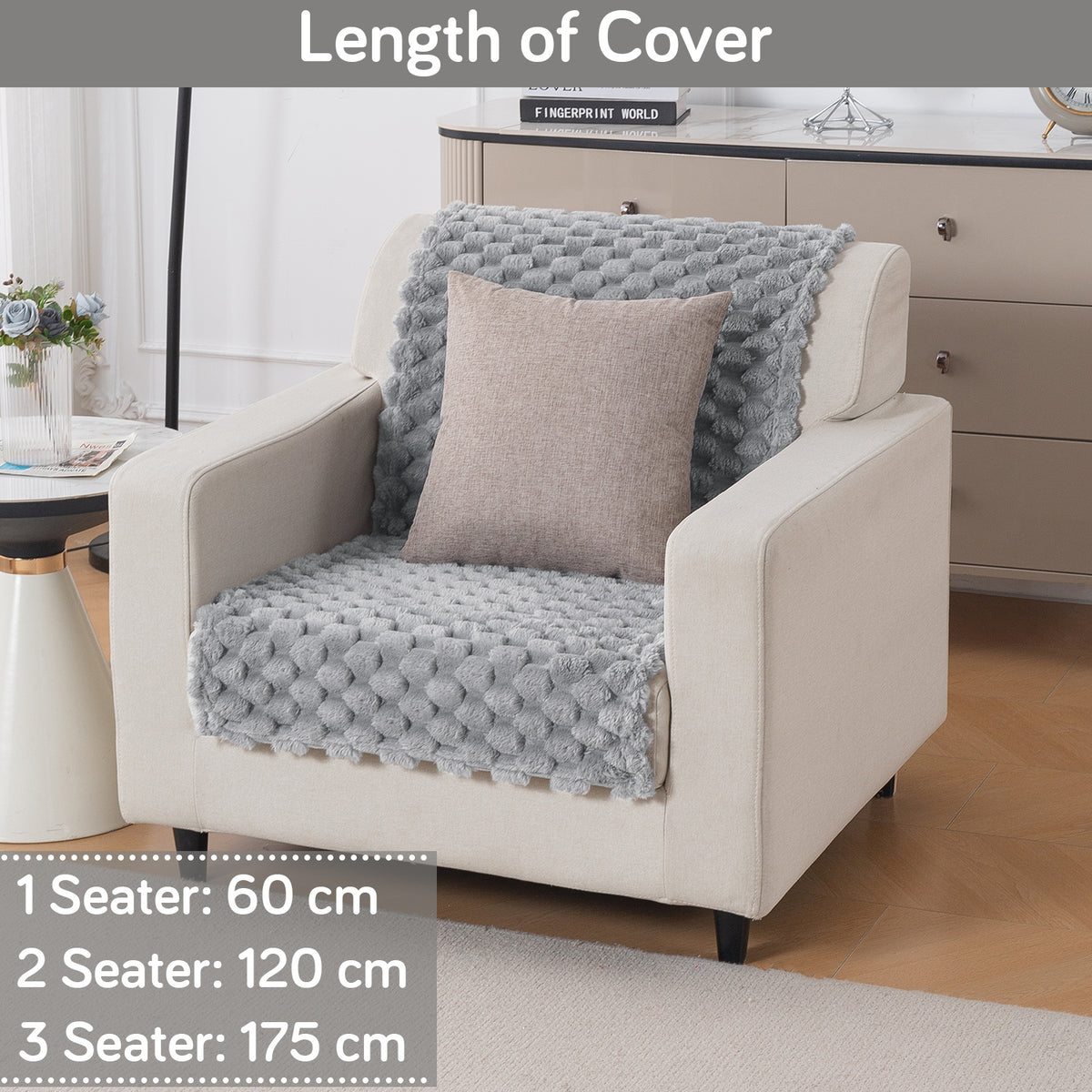 'BunnySoft Series' Plush Sofa Cover Throw for Sofa Seat & Back, Moon Grey